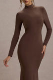 Tova Chocolate High-Neck Long-Sleeve Maxi Dress