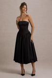 Keyton Black Satin Bandeau Midi Dress