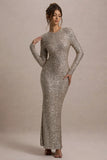 Citrine Champagne Sequin Long-Sleeve Maxi Dress