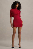 Perdi Red Bodycon Mini Dress With Twisted Cape