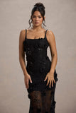 All Of Me Black Sequin Sheer Maxi Dress With Flowers