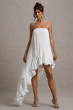 Whistler White Chiffon Bandeau High-Low Ruffled Maxi Dress