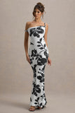 Lita Monochrome Floral Print Twisted Asymmetric Maxi Dress