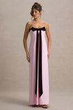 Mckenna Pink Strapless Maxi Dress With Black Bow