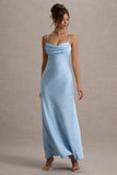 Eimear Powder Blue Satin Draped Sweetheart Maxi Dress