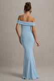 Law of Attraction Powder Blue Bardot Draped Split Maxi Dress