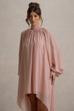 Delphia Pale Pink High-Neck Maxi Dress With High-Low Hem