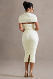 Paxos Ecru Ruched Short-Sleeve Midi Dress