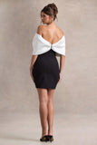 Dewdrop Black & White Mini Dress With Oversized Bow