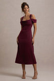 Sawyer Wine Satin Draped Midi Dress