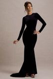 Keaton Black Velvet Long-Sleeve Open-Back Maxi Dress