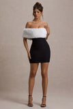 Little Luxe Black Bardot Mini Dress With White Fur Trim