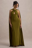 Rhoda Green Twist Halter-Neck Cape Maxi Dress