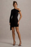 Irene Black Asymmetric Wrap Mini Dress