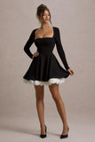 Azelie Black & White Square-Neck Floral-Trim Mini Dress