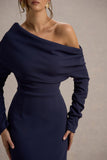 Lou Navy One-Shoulder Asymmetric Maxi Dress