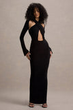 Gita Black Halter-Neck Long-Sleeve Maxi Dress