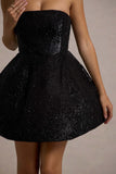 Clarabell Black Sequin Bandeau Structured Mini Dress