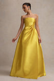 Universe Mustard Bandeau Split Puff-Skirt Maxi Dress