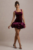Sutton Port Velvet Square-Neck Ruffle-Hem Mini Dress