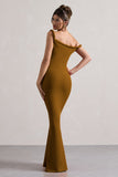 Lita Golden Brown Twisted Asymmetric Maxi Dress