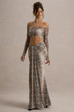 Vitality Snake Print Ruched Drape Maxi Skirt