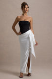 Kalinda Black And White Strapless Maxi Dress With Draped Skirt
