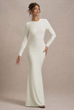 Rosalee Cream Long-Sleeve Cowl-Back Maxi Dress With Bows