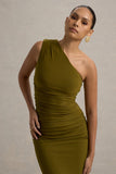 Dalarie Green One-Shoulder Gathered Maxi Dress