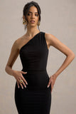 Venetia Black One-Shoulder Tie-Back Maxi Dress