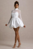 Tinkerbell White Satin Long-Sleeve Puffball Mini Dress