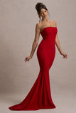 Impress Me Red Strapless Bandeau Fishtail Maxi Dress