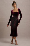 Gemima Port Velvet Square-Neck Midi Dress With Bow