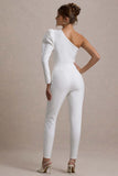 San Jose White One-Shoulder Puff-Sleeve Jumpsuit