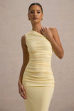 Dalarie Lemon One-Shoulder Gathered Maxi Dress