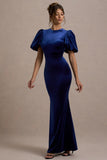 Ashlin Navy Velvet Puff-Sleeve Maxi Dress