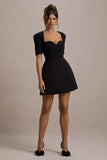 Johanna Black Sweetheart Short-Sleeve Mini Dress