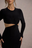 Attina Black Long-Sleeve Twisted Cut-Out Maxi Dress