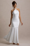 Knox White Satin Knot Halter-Neck Maxi Dress