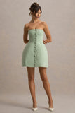 Anniston Light Green Bandeau Tailored Button Mini Dress