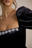 Tazmin Black Velvet Embellished Square-Neck Top
