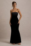 Ambrosi Black Velvet Bandeau Maxi Dress