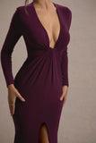 Aluna Plum Plunge-Neck Twisted Split Maxi Dress
