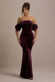 Amandine Port Velvet Bardot Maxi Dress