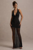 Diaz Black Embellished Cowl-Neck Split Maxi Dress