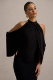 Teresa Black High-Neck Cold-Shoulder Maxi Dress