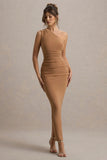 Dalarie Brown One-Shoulder Gathered Maxi Dress