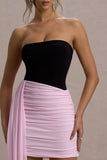 Sweetie Black & Pink Ruched Mini Dress With Drape