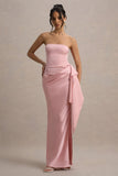 Loz Light Pink Satin Bandeau Draped Maxi Dress