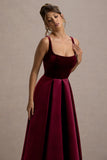 Francisca Berry Velvet Strappy Volume-Hem Midi Dress